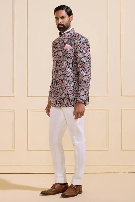 Raghavendra Rathore Jodhpur_Multi Color Silk Luxe Paisley Bandhgala _Online_at_Aza_Fashions