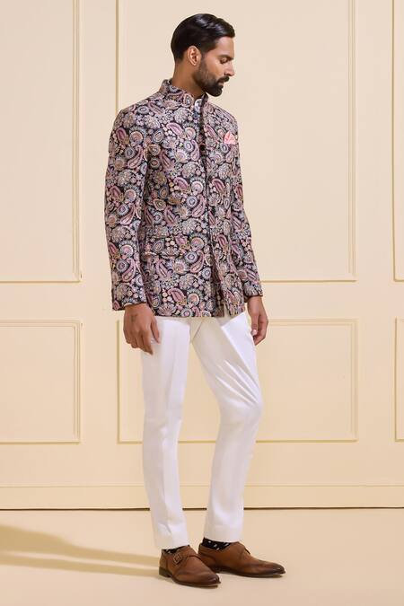 Buy_Raghavendra Rathore Jodhpur_Multi Color Silk Luxe Paisley Bandhgala _Online_at_Aza_Fashions