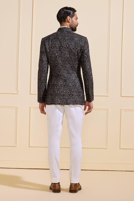 Shop Raghavendra Rathore Jodhpur Black Silk Embroidery Designer Bandhgala at Aza Fashions Shop_Raghavendra Rathore Jodhpur_Black Silk Embroidery Designer Bandhgala _at_Aza_Fashions