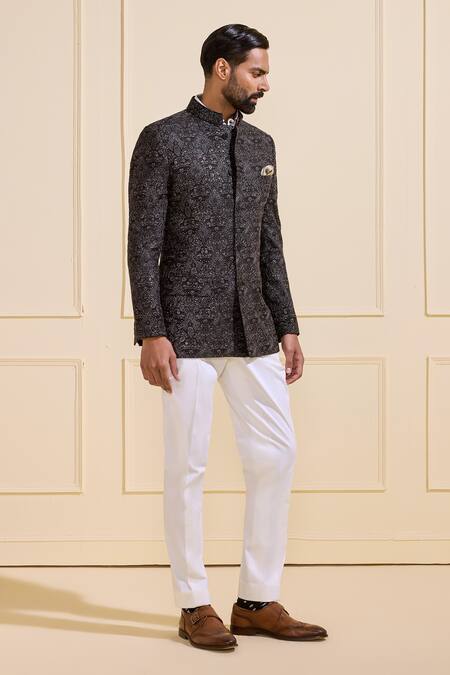 Shop Raghavendra Rathore Jodhpur Black Silk Embroidery Designer Bandhgala Online at Aza Fashions Shop_Raghavendra Rathore Jodhpur_Black Silk Embroidery Designer Bandhgala _Online_at_Aza_Fashions