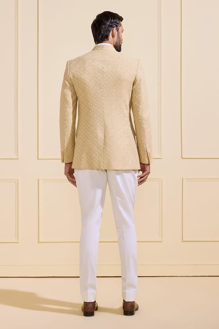 Raghavendra Rathore Jodhpur Beige Silk Bandhgala Jacket 