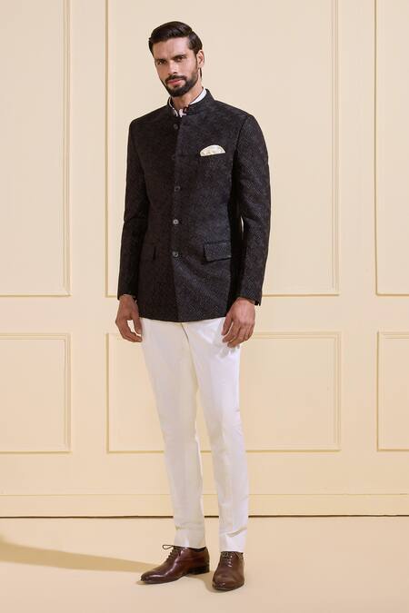 Raghavendra Rathore Jodhpur Black Silk Regal Bandhgala Online at Aza Fashions Raghavendra Rathore Jodhpur_Black Silk Regal Bandhgala _Online_at_Aza_Fashions