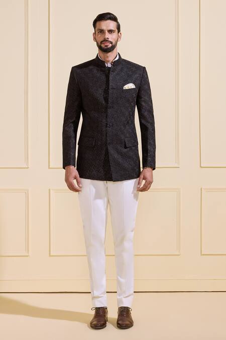 Buy Raghavendra Rathore Jodhpur Black Silk Regal Bandhgala Online at Aza Fashions Buy_Raghavendra Rathore Jodhpur_Black Silk Regal Bandhgala _Online_at_Aza_Fashions