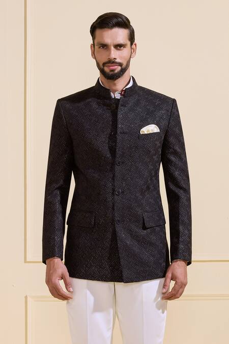 Shop Raghavendra Rathore Jodhpur Black Silk Regal Bandhgala Online at Aza Fashions Shop_Raghavendra Rathore Jodhpur_Black Silk Regal Bandhgala _Online_at_Aza_Fashions