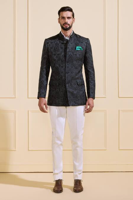 Raghavendra Rathore Jodhpur_Gray Brocade Embroidery Embellished Bandhgala _Online_at_Aza_Fashions
