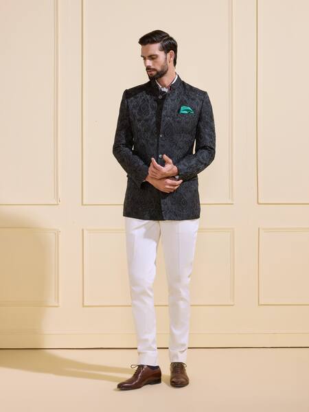 Raghavendra Rathore Jodhpur_Gray Brocade Embroidery Embellished Bandhgala _at_Aza_Fashions