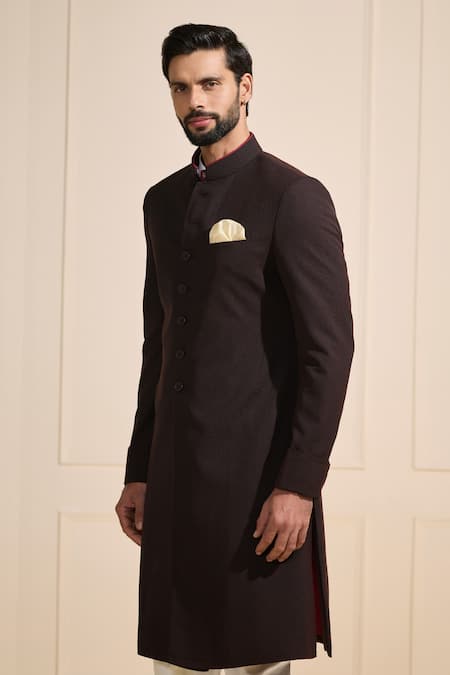 Buy_Raghavendra Rathore Jodhpur_Brown Viscose Deep Classic Sherwani _Online_at_Aza_Fashions