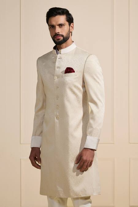Shop Raghavendra Rathore Jodhpur Off White Suede Embroidery Classic Dukes Sherwani Online at Aza Fashions Shop_Raghavendra Rathore Jodhpur_Off White Suede Embroidery Classic Dukes Sherwani _Online_at_Aza_Fashions