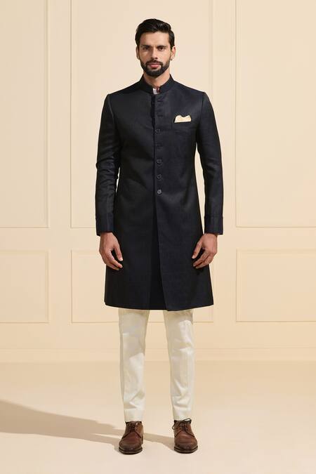Raghavendra Rathore Jodhpur Black Viscose Elite Minimal Sherwani Online at Aza Fashions Raghavendra Rathore Jodhpur_Black Viscose Elite Minimal Sherwani _Online_at_Aza_Fashions