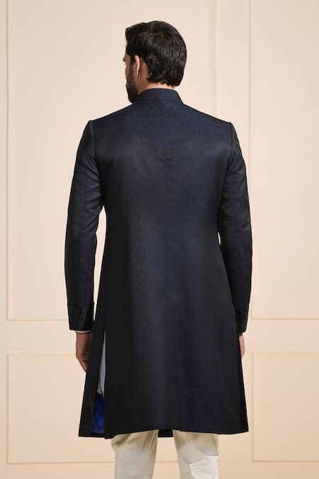 Shop Raghavendra Rathore Jodhpur Black Viscose Elite Minimal Sherwani at Aza Fashions Shop_Raghavendra Rathore Jodhpur_Black Viscose Elite Minimal Sherwani _at_Aza_Fashions