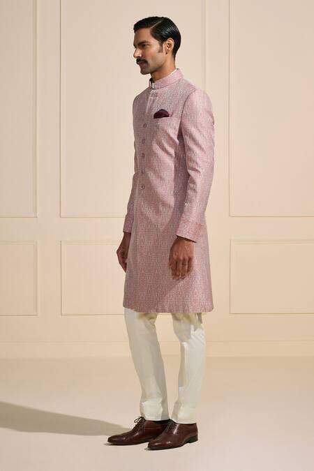 Shop Raghavendra Rathore Jodhpur Pink Viscose Floral Pattern Sherwani Online at Aza Fashions Shop_Raghavendra Rathore Jodhpur_Pink Viscose Floral Pattern Sherwani _Online_at_Aza_Fashions