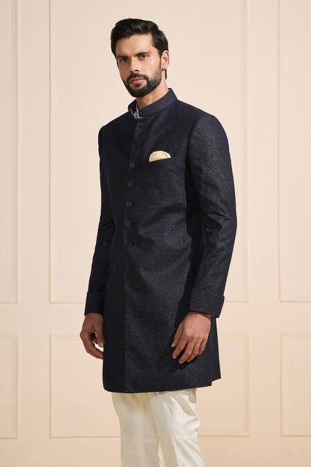Buy Raghavendra Rathore Jodhpur Navy Suede Luxe Sherwani Online at Aza Fashions Buy_Raghavendra Rathore Jodhpur_Navy Suede Luxe Sherwani _Online_at_Aza_Fashions