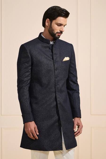 Shop Raghavendra Rathore Jodhpur Navy Suede Luxe Sherwani Online at Aza Fashions Shop_Raghavendra Rathore Jodhpur_Navy Suede Luxe Sherwani _Online_at_Aza_Fashions
