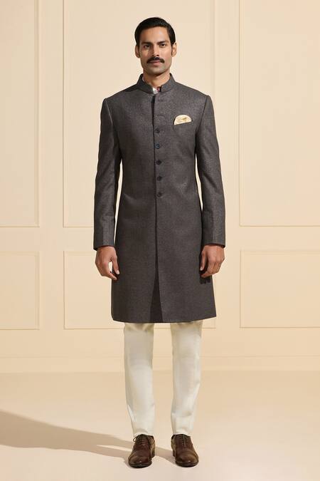 Raghavendra Rathore Jodhpur Gray Suede Starlit Glitter Shadowed Grey Sherwani Online at Aza Fashions Raghavendra Rathore Jodhpur_Gray Suede Starlit Glitter Shadowed Grey Sherwani _Online_at_Aza_Fashions