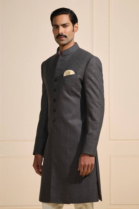 Shop Raghavendra Rathore Jodhpur Gray Suede Starlit Glitter Shadowed Grey Sherwani Online at Aza Fashions Shop_Raghavendra Rathore Jodhpur_Gray Suede Starlit Glitter Shadowed Grey Sherwani _Online_at_Aza_Fashions