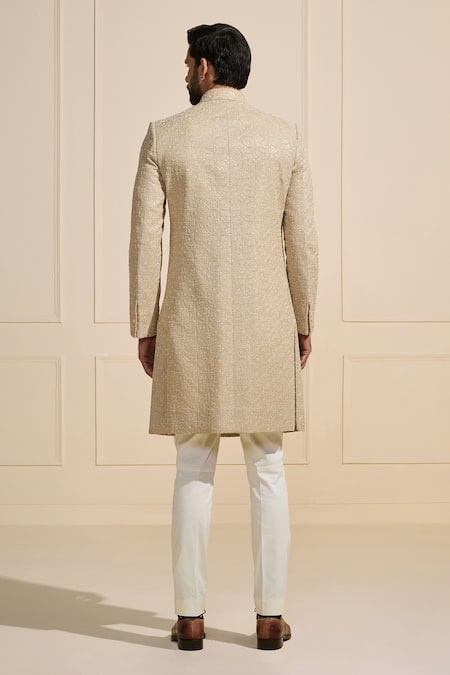 Raghavendra Rathore Jodhpur Beige Gilded Designer Achkan 