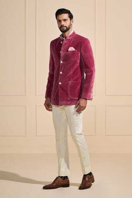 Raghavendra Rathore Jodhpur Pink Velvet Splendor Bandhgala Online at Aza Fashions Raghavendra Rathore Jodhpur_Pink Velvet Splendor Bandhgala _Online_at_Aza_Fashions