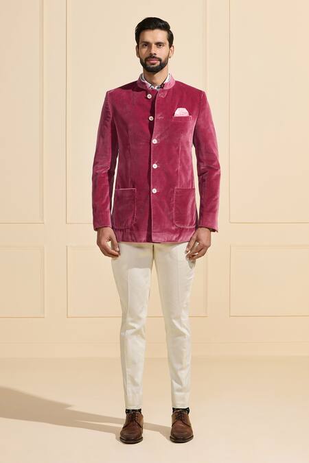 Buy Raghavendra Rathore Jodhpur Pink Velvet Splendor Bandhgala Online at Aza Fashions Buy_Raghavendra Rathore Jodhpur_Pink Velvet Splendor Bandhgala _Online_at_Aza_Fashions