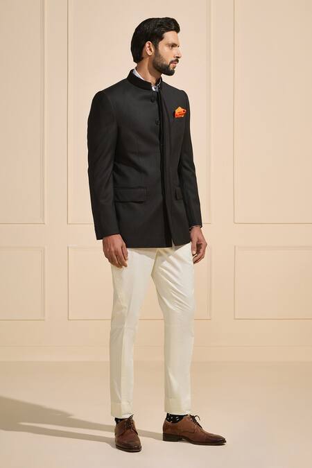 Buy_Raghavendra Rathore Jodhpur_Black Satin Sleek Fit Bandhgala _Online_at_Aza_Fashions