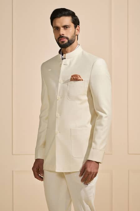 Buy_Raghavendra Rathore Jodhpur_Off White Suede Classic Charm Bandhgala  _Online_at_Aza_Fashions