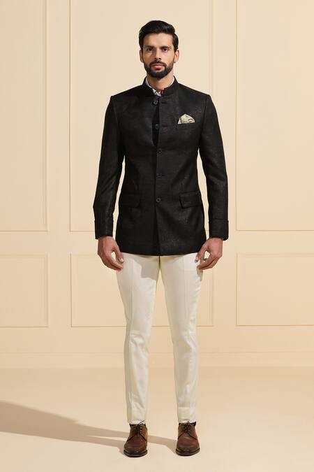 Raghavendra Rathore Jodhpur_Black Cotton Designer Bandhgala _Online_at_Aza_Fashions