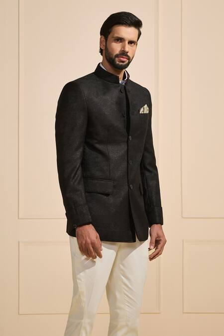 Buy_Raghavendra Rathore Jodhpur_Black Cotton Designer Bandhgala _Online_at_Aza_Fashions