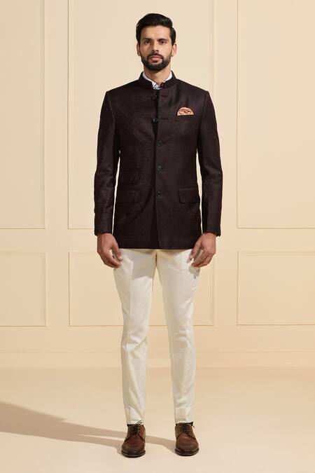 Raghavendra Rathore Jodhpur_Brown Suede Designer Luxe Bandhgala _Online_at_Aza_Fashions