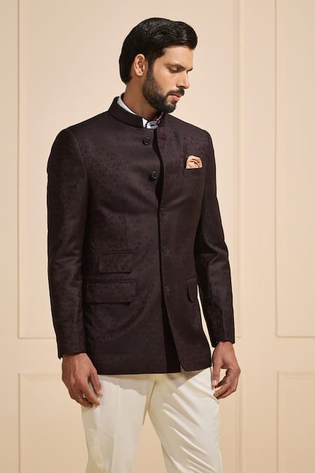 Buy_Raghavendra Rathore Jodhpur_Brown Suede Designer Luxe Bandhgala _Online_at_Aza_Fashions