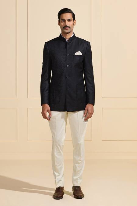 Raghavendra Rathore Jodhpur Black Satin Classic Bandhgala Jacket Online at Aza Fashions Raghavendra Rathore Jodhpur_Black Satin Classic Bandhgala Jacket _Online_at_Aza_Fashions
