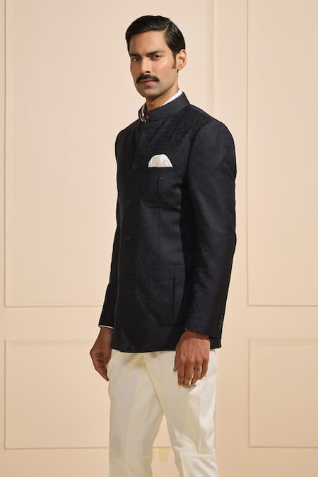 Buy Raghavendra Rathore Jodhpur Black Satin Classic Bandhgala Jacket Online at Aza Fashions Buy_Raghavendra Rathore Jodhpur_Black Satin Classic Bandhgala Jacket _Online_at_Aza_Fashions