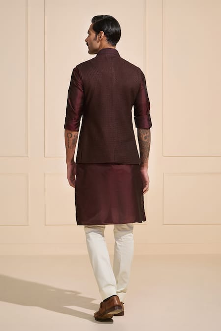Raghavendra Rathore Jodhpur Textured Brown Nehru Jacket 