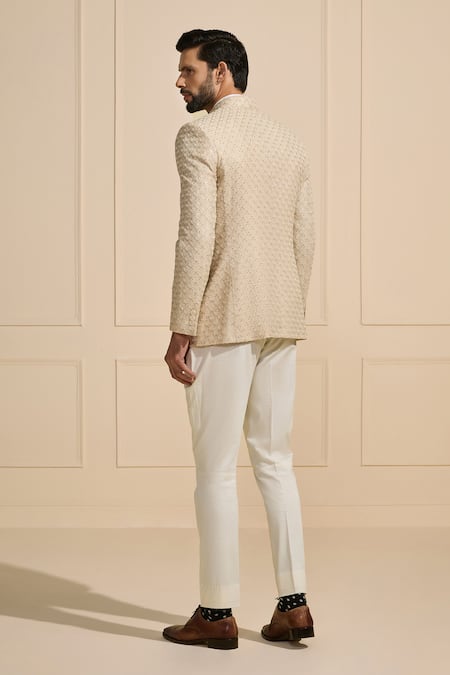 Raghavendra Rathore Jodhpur Beige Textured Bandhgala 