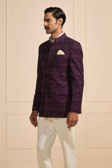 Raghavendra Rathore Jodhpur_Purple Silk Ornate Amethyst Bandhgala _Online_at_Aza_Fashions