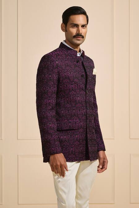 Buy_Raghavendra Rathore Jodhpur_Purple Silk Ornate Amethyst Bandhgala _Online_at_Aza_Fashions