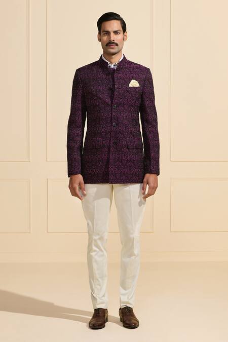 Shop_Raghavendra Rathore Jodhpur_Purple Silk Ornate Amethyst Bandhgala _Online_at_Aza_Fashions