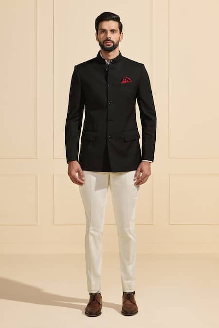 Raghavendra Rathore Jodhpur_Black Velvet Tailored Bandhgala _Online_at_Aza_Fashions