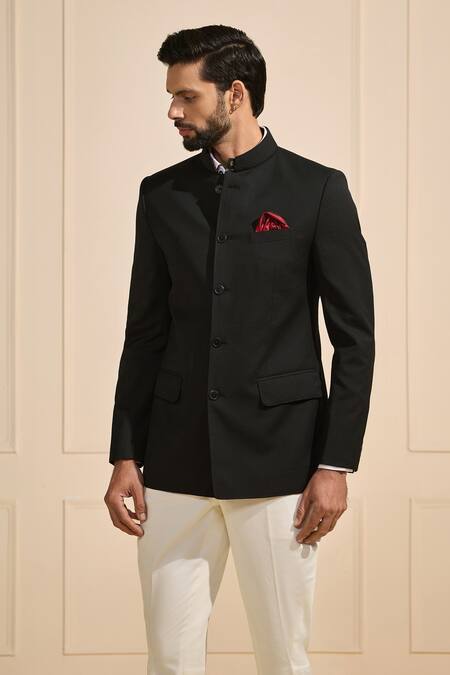 Buy_Raghavendra Rathore Jodhpur_Black Velvet Tailored Bandhgala _Online_at_Aza_Fashions