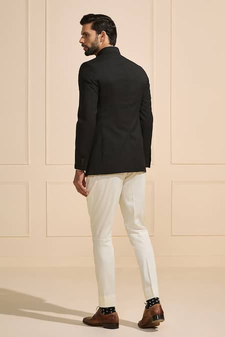 Raghavendra Rathore Jodhpur Black Velvet Tailored Bandhgala 