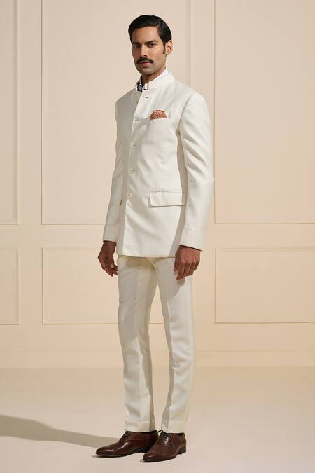 Raghavendra Rathore Jodhpur Off White Suede Premium Bandhgala Online at Aza Fashions Raghavendra Rathore Jodhpur_Off White Suede Premium Bandhgala _Online_at_Aza_Fashions