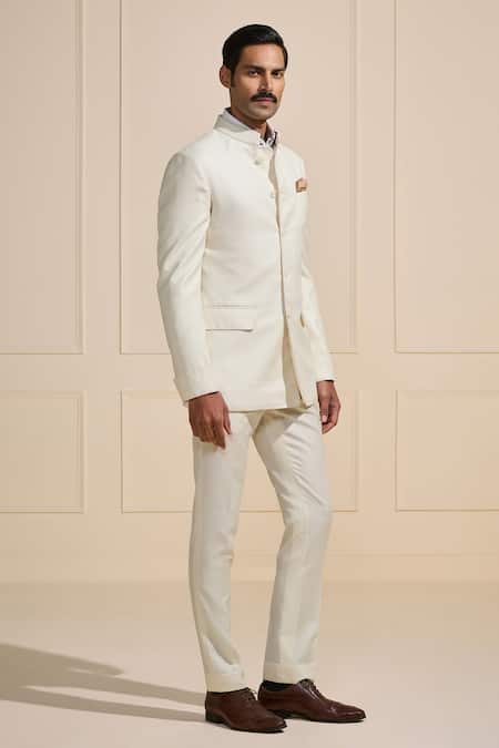 Buy Raghavendra Rathore Jodhpur Off White Suede Premium Bandhgala Online at Aza Fashions Buy_Raghavendra Rathore Jodhpur_Off White Suede Premium Bandhgala _Online_at_Aza_Fashions
