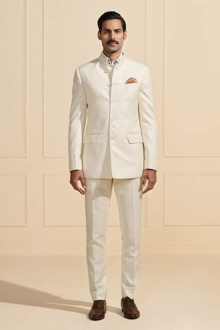 Shop Raghavendra Rathore Jodhpur Off White Suede Premium Bandhgala Online at Aza Fashions Shop_Raghavendra Rathore Jodhpur_Off White Suede Premium Bandhgala _Online_at_Aza_Fashions