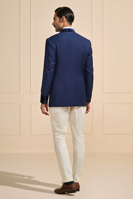 Raghavendra Rathore Jodhpur Navy Luxe Elite Bandhgala With Contrast Details 