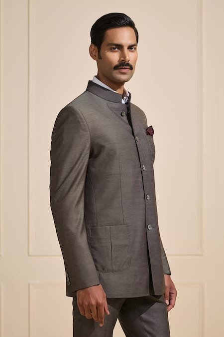 Raghavendra Rathore Jodhpur Gray Suede Steel Elegance Bandhgala at Aza Fashions Raghavendra Rathore Jodhpur_Gray Suede Steel Elegance Bandhgala _at_Aza_Fashions