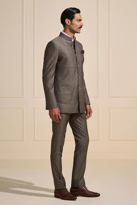 Buy Raghavendra Rathore Jodhpur Gray Suede Steel Elegance Bandhgala Buy_Raghavendra Rathore Jodhpur_Gray Suede Steel Elegance Bandhgala