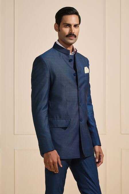 Raghavendra Rathore Jodhpur_Blue Suede Versatile Bandhgala  _Online_at_Aza_Fashions