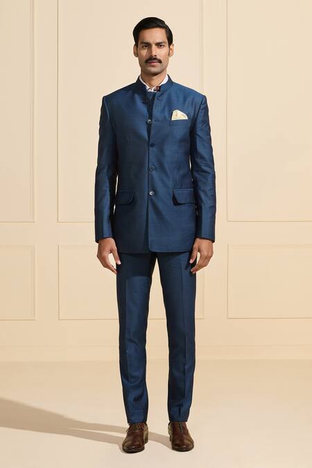 Buy_Raghavendra Rathore Jodhpur_Blue Suede Versatile Bandhgala  _Online_at_Aza_Fashions