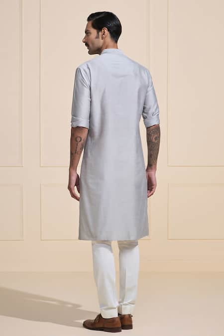 Raghavendra Rathore Jodhpur Silver Mist Raw Silk Kurta 