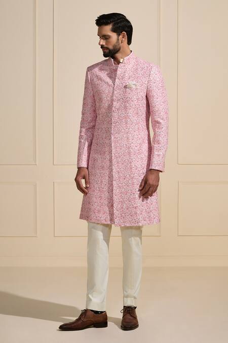 Buy Raghavendra Rathore Jodhpur Pink Silk Embroidery Rose-tinted Raw Sherwani Online at Aza Fashions Buy_Raghavendra Rathore Jodhpur_Pink Silk Embroidery Rose-tinted Raw Sherwani _Online_at_Aza_Fashions
