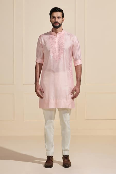 Raghavendra Rathore Jodhpur Pink Silk Embroidery Short Kurta Online at Aza Fashions Raghavendra Rathore Jodhpur_Pink Silk Embroidery Short Kurta _Online_at_Aza_Fashions