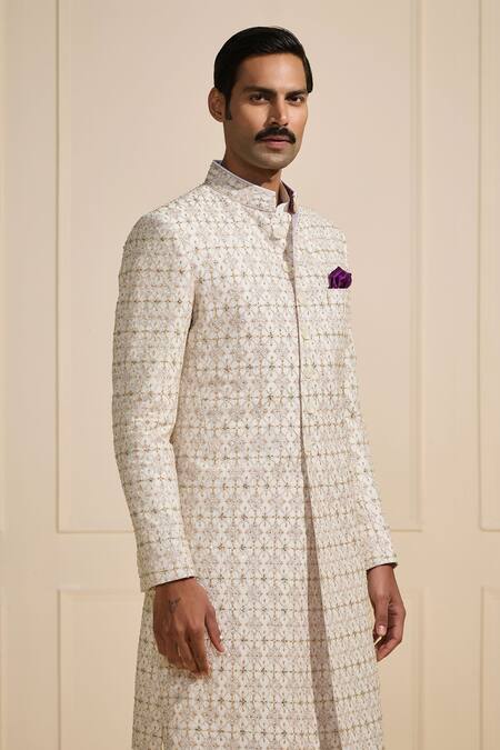 Shop Raghavendra Rathore Jodhpur Off White Cotton Embroidery Designer Monarchical Sherwani Online at Aza Fashions Shop_Raghavendra Rathore Jodhpur_Off White Cotton Embroidery Designer Monarchical Sherwani _Online_at_Aza_Fashions